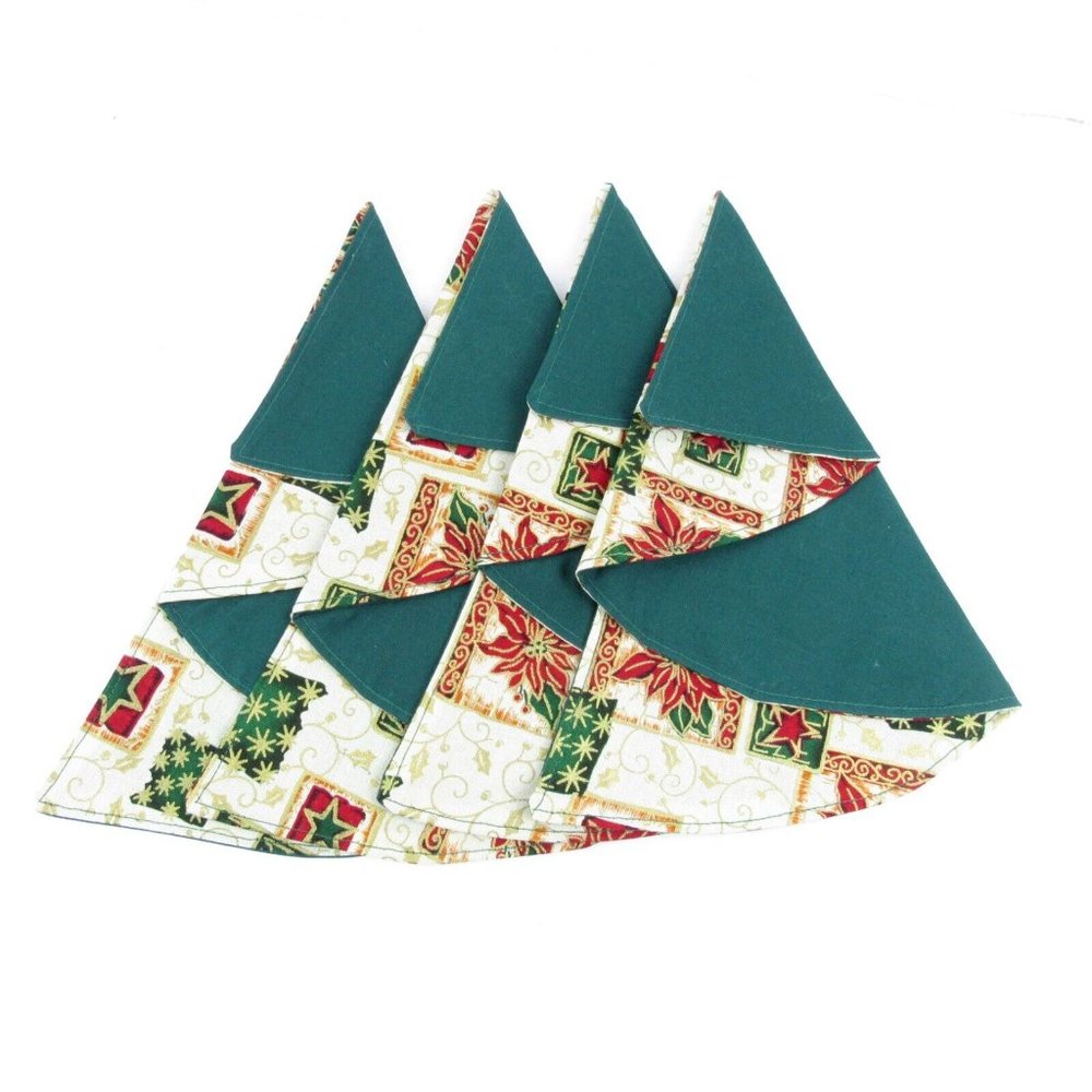 Christmas Tree Table Napkin Decoration Green/Red/White Set of 4